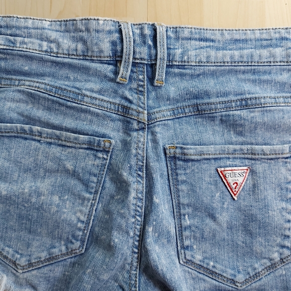 Guess Ripped Distressed Bleach Button Up Booty Shorts - Picture 9 of 12